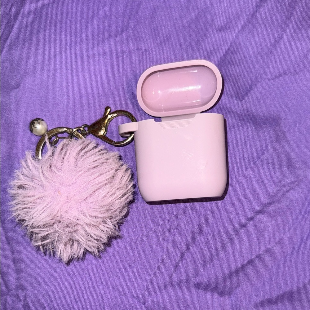 Lilac purple AirPods Case with Fluffy Pom Pom Keychain